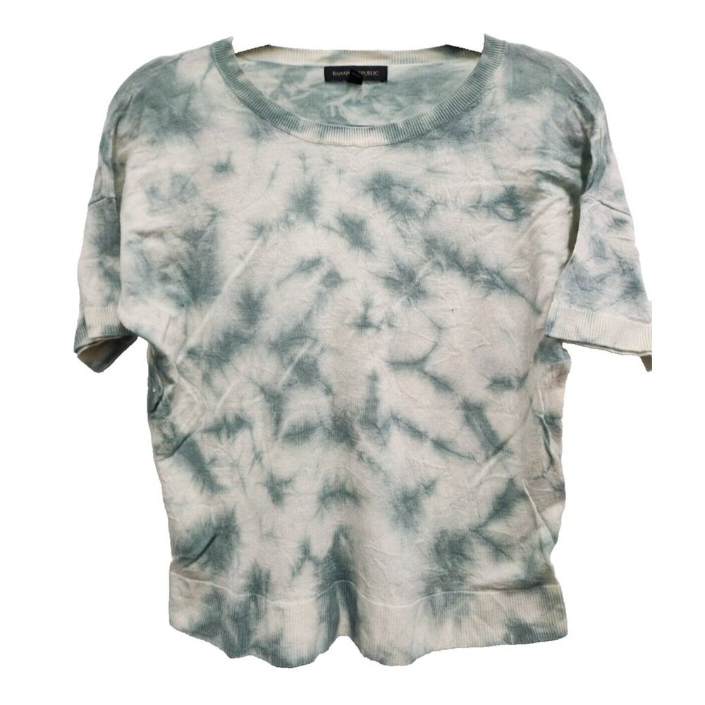 Banana Republic Womens Sweater Medium Green Short Sleeve Tie Dye Merino Wool
